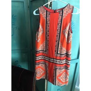RARE Anthropologie orange/red print shift dress